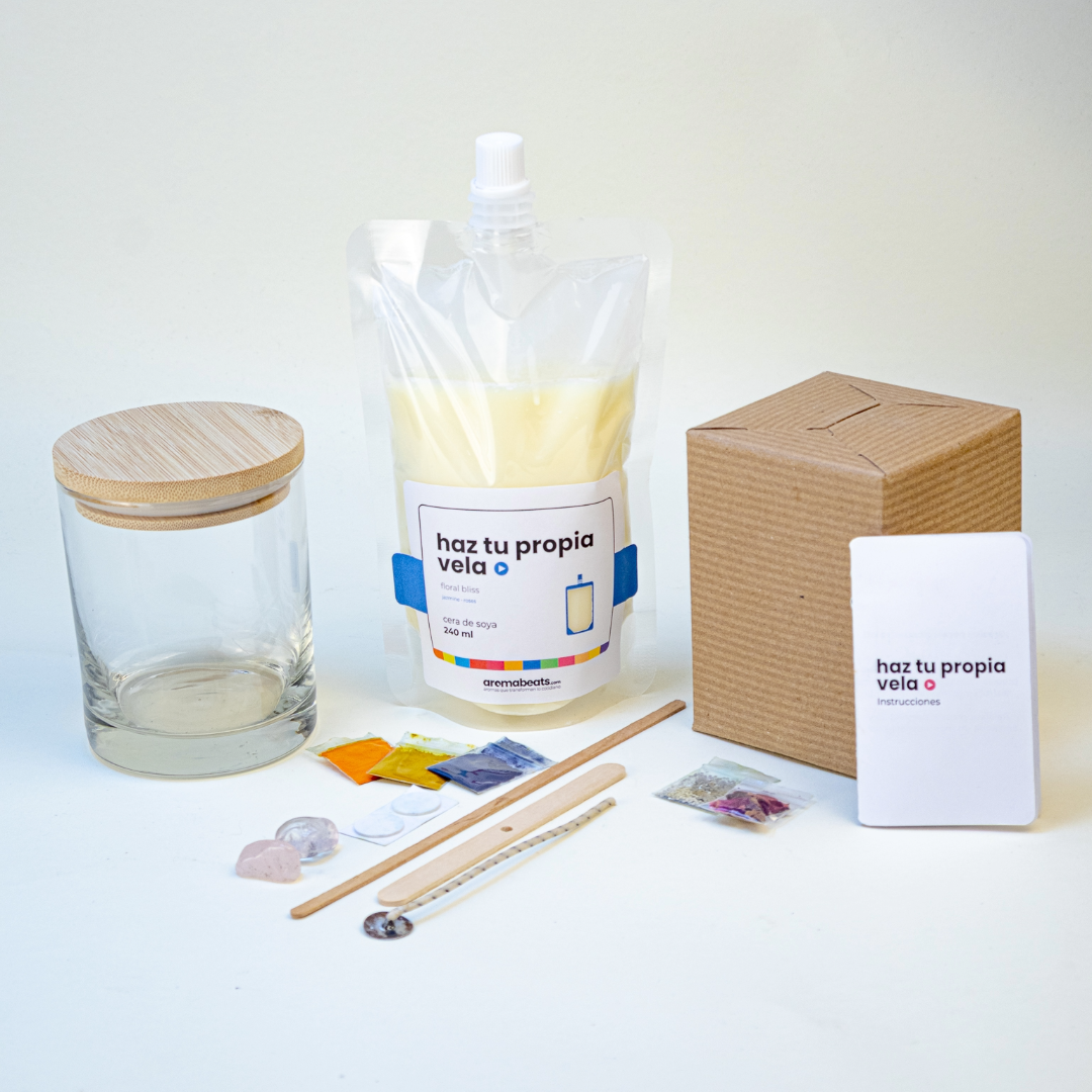 Kit haz tu propia vela individual de cera de soya con colorantes y flores naturales aromabeats