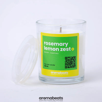 Vela Rosemary Lemon Zest de cera de soya 160ml con tapa transparente aromabeats línea clásica